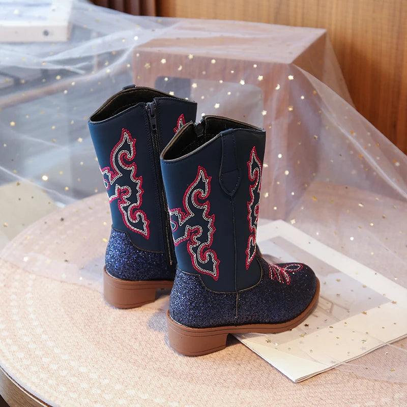 Kids Embroidered Western Cowboy Boots – Unisex Tall Pull-On Cowgirl Boots for Boys and Girls @ ghoddosh.com