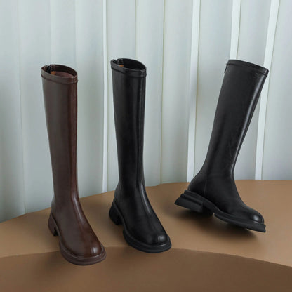 Cow Leather Round Toe Winter Warm Riding Boots / Thick Heels Gladiator Back Zipper Platform Knee Boots
GHODDOSH
