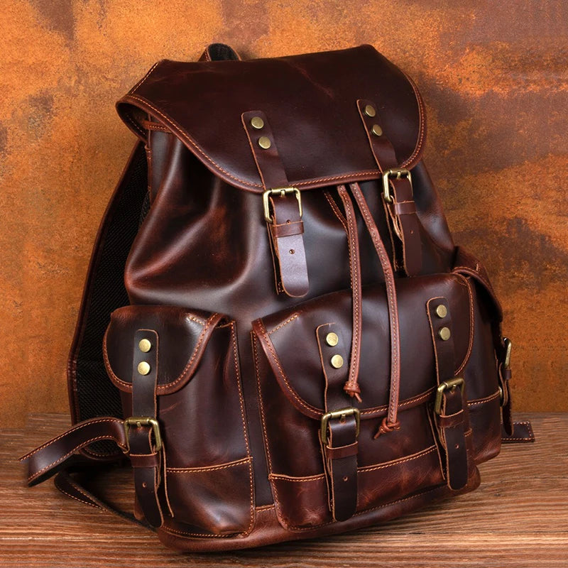 Vintage Horse Genuine Leather Backpack for Men, Large Capacity Travel Daypack, Fits 15-inch Laptop @ ghoddosh.com