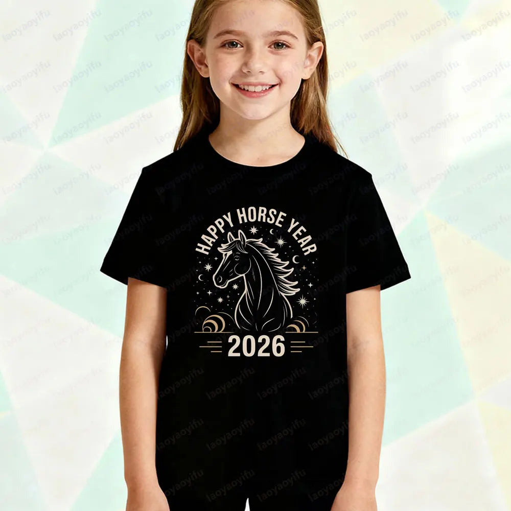 Year of The Horse 2026 Children Horse Creative Design  T-shirt - Ghoddosh.com