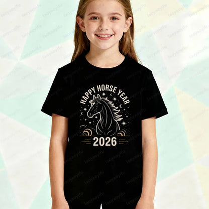 Year of The Horse 2026 Children Horse Creative Design  T-shirt - Ghoddosh.com