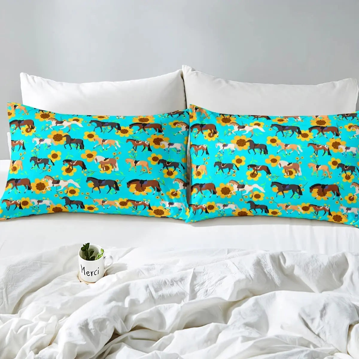 Horse Fitted Sheets ,Twin Size  Cute Horse  Bedding Set  with Pink Love Hearts Décor @ ghoddosh.com