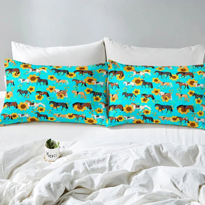 Horse Fitted Sheets ,Twin Size  Cute Horse  Bedding Set  with Pink Love Hearts Décor @ ghoddosh.com