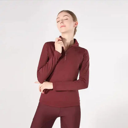 Burgundy Horse Riding T-Shirt / Women Soft Equestrian Long Sleeve Tops / Available in colors - Ghoddosh.com