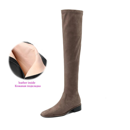  Elegant Modern Med Heels Square Toe Stretch Long Boots  , European Design Over-the-knee Boots - Ghoddosh