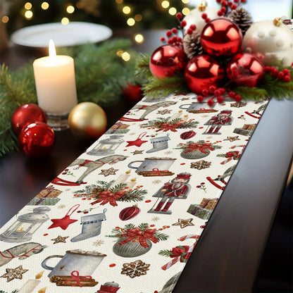 1pc Vintage Christmas Collage Table Runner, Nutcracker & Rocking Horse Design  @ghoddosh.com