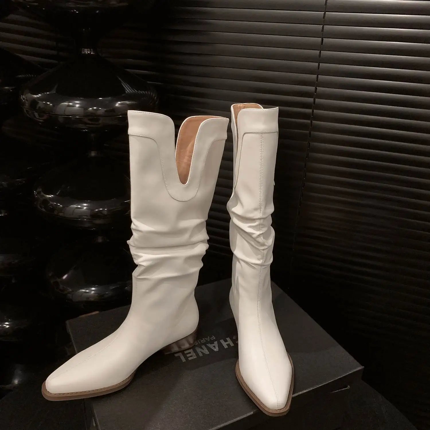 2026 New Cow Leather Round Toe Low Heels Winter Warm Riding Knee Boots  - ghoddosh.com