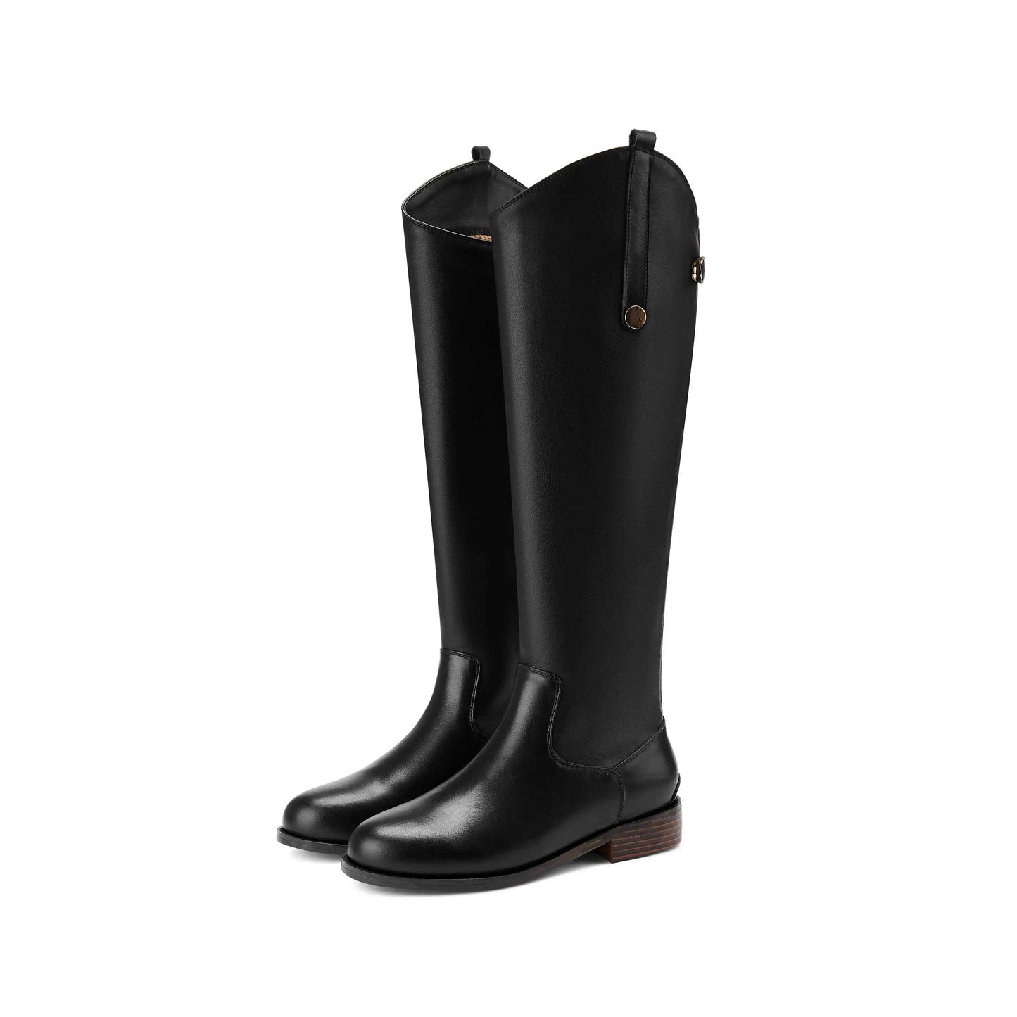 Women's Genuine Leather Thigh-High Riding Boots, Round Toe Mid-Heel Streetwear @ ghoddosh.com