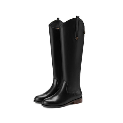 Women's Genuine Leather Thigh-High Riding Boots, Round Toe Mid-Heel Streetwear @ ghoddosh.com