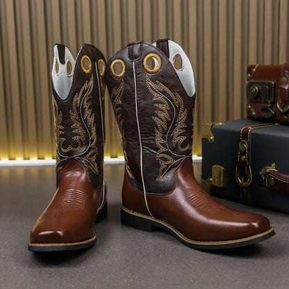 Men’s Knight High-Top  , Square Heels Embroidered Western Cowboy Boots - Ghoddosh