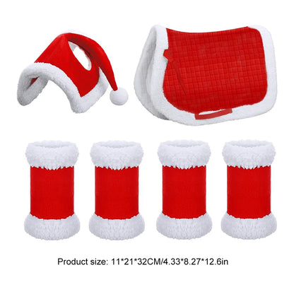 6Pcs Christmas Santa Horse Leg Wraps - Horse  Hat , Saddle Pad with Faux Fur  & Leg Wraps
