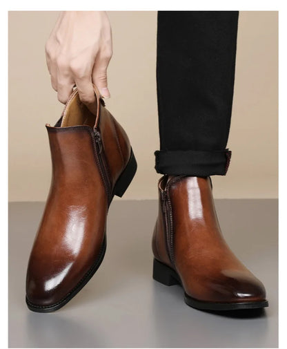 Men's Chelsea  British Style Short Ankle Boots - Luxury High Quality Leather Boots for Men  - Ghoddosh
