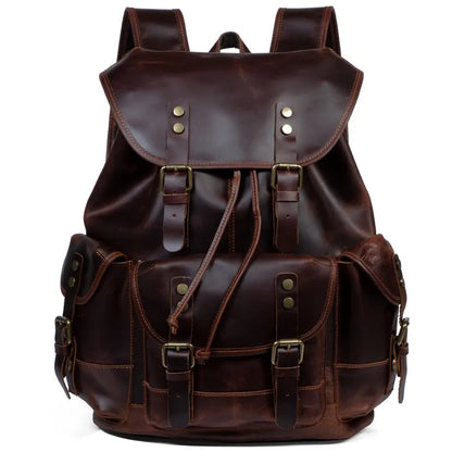 Vintage Horse Genuine Leather Backpack for Men, Large Capacity Travel Daypack, Fits 15-inch Laptop @ ghoddosh.com