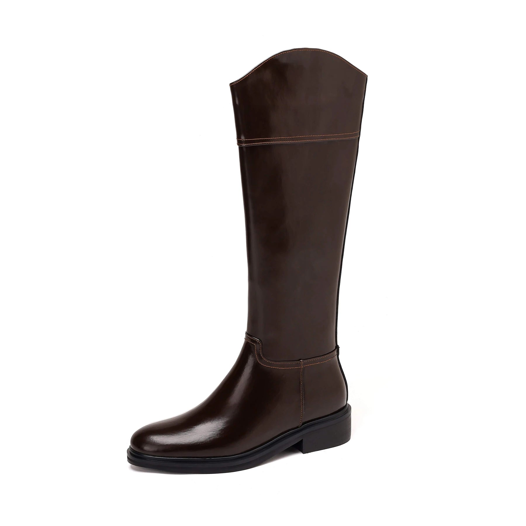 Luxurious Cow-Split Leather  High - Knee Riding Boots — Retro Round Toe, Mid Heels - Ghoddosh