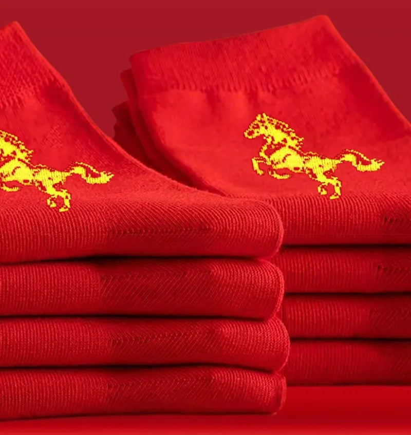 New Year of the Horse Chinese Style  2026 Zodiac Year Red Lucky  Cotton Socks  for Couple Christmas @ghoddosh.com