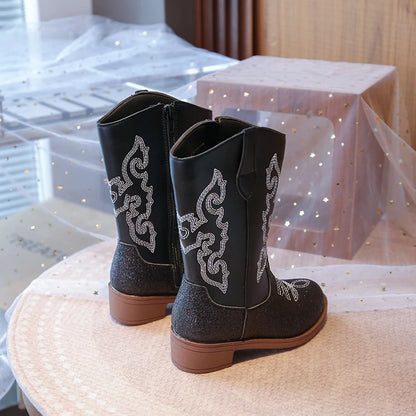 Kids Embroidered Western Cowboy Boots – Unisex Tall Pull-On Cowgirl Boots for Boys and Girls @ ghoddosh.com