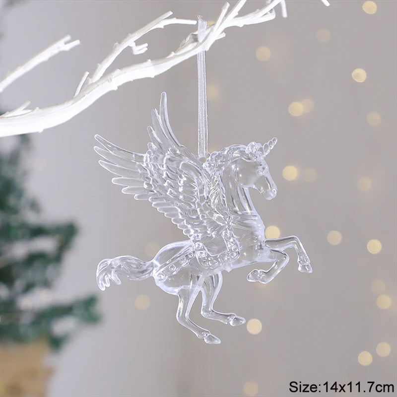 Acrylic Christmas Ornaments Clear Flying Unicorn - Xmas Tree Hanging Pendants  Decorations @ghoddosh.com
