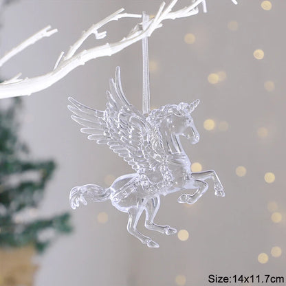 Acrylic Christmas Ornaments Clear Flying Unicorn - Xmas Tree Hanging Pendants  Decorations @ghoddosh.com