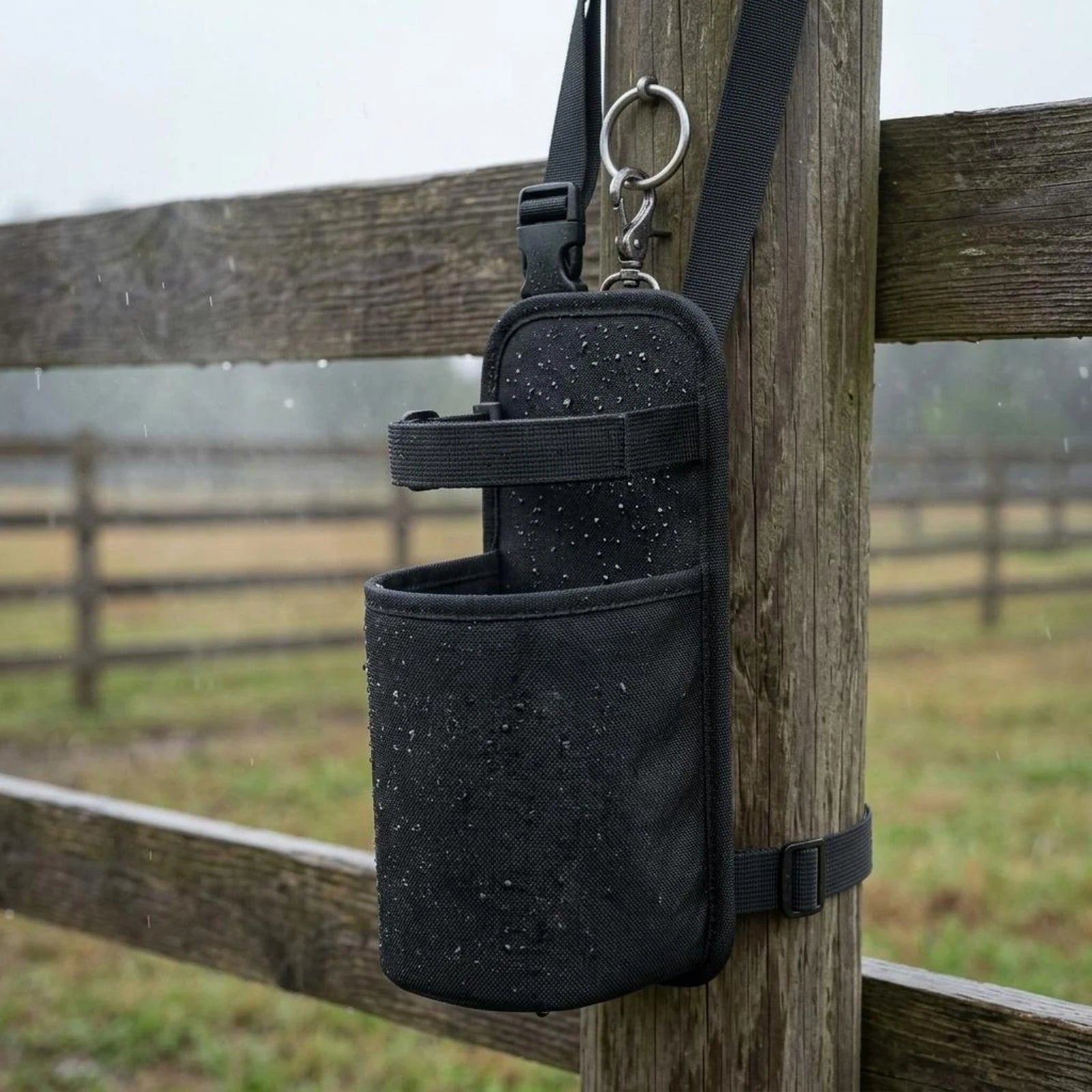 Horse Saddle Water Bottle Holder with Metal Buckle – Black Nylon Equestrian Drink Pouch for Trail Riding. @ ghoddosh.com