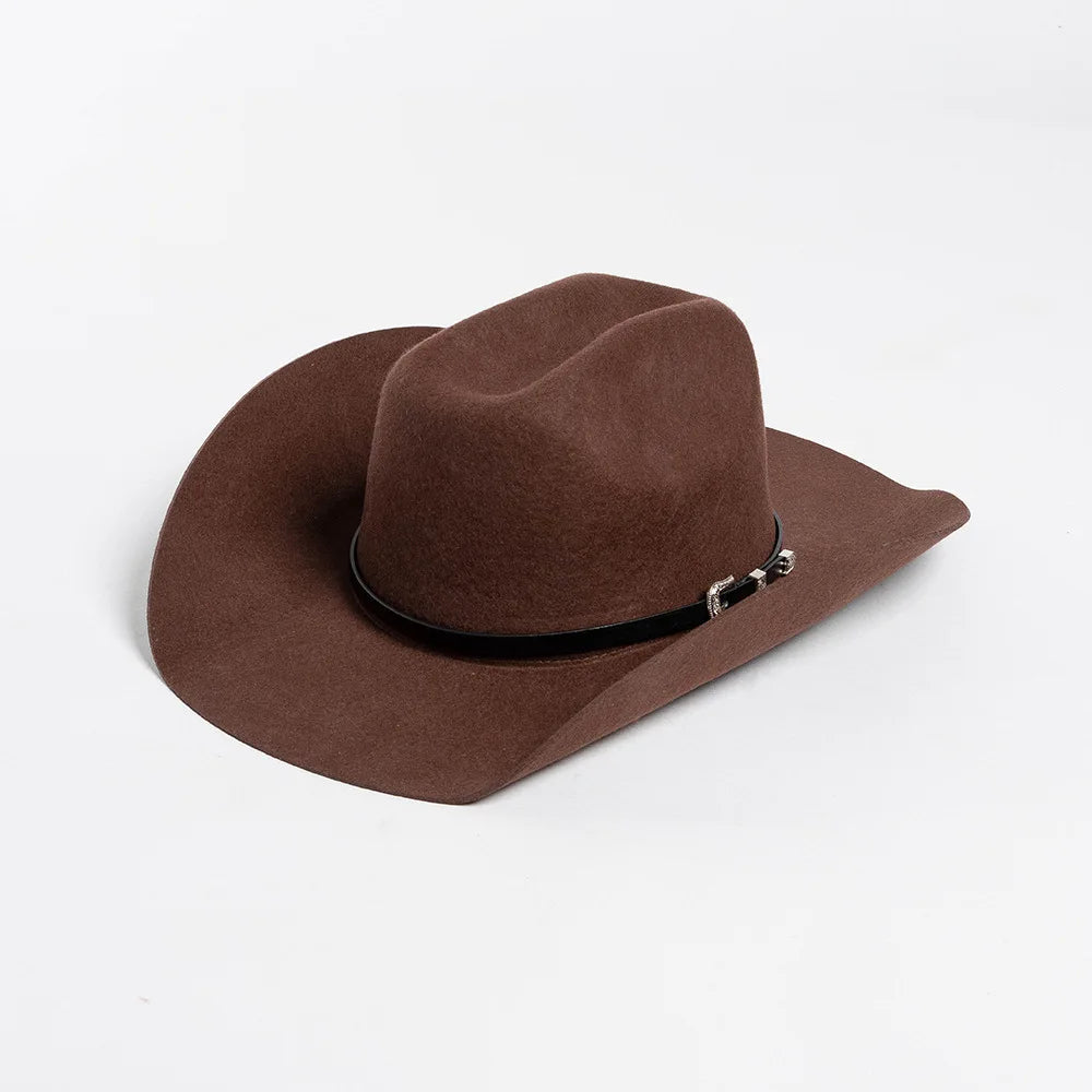 Unisex 100% Wool Cowboy Fedora Hat – Wide Brim Rolled Edge with Belt Buckle @ ghoddosh.com