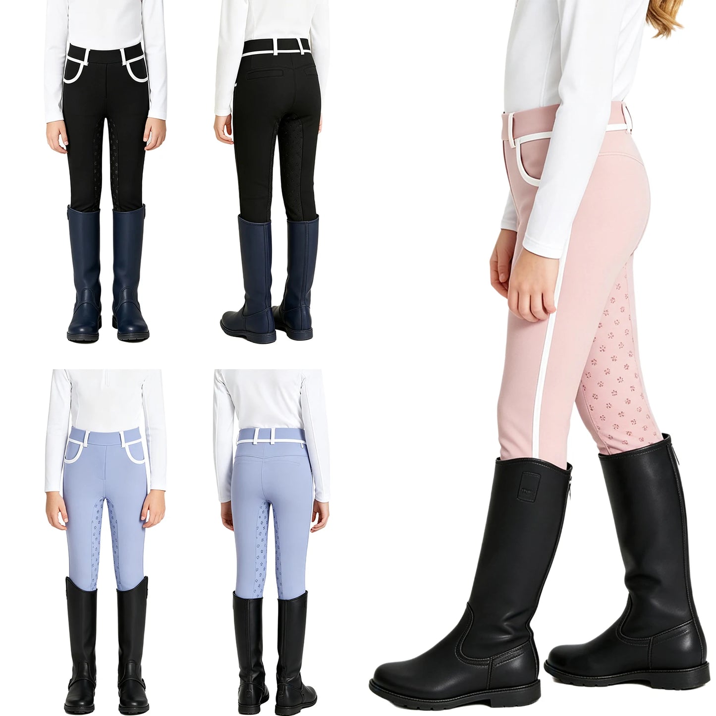 Girls Full Seat Equestrian Leggings  Non-Slip Horse Riding Pants with Pockets @ ghoddosh.com