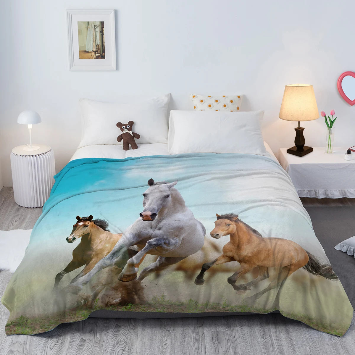 Cozy Premium Double-Layer Kids Running Horses printed Blanket