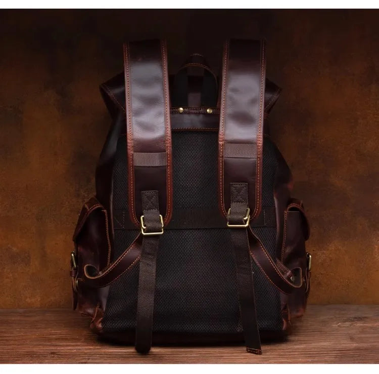 Vintage Horse Genuine Leather Backpack for Men, Large Capacity Travel Daypack, Fits 15-inch Laptop @ ghoddosh.com
