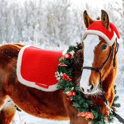 6Pcs Christmas Santa Horse Leg Wraps - Horse  Hat , Saddle Pad with Faux Fur  & Leg Wraps
