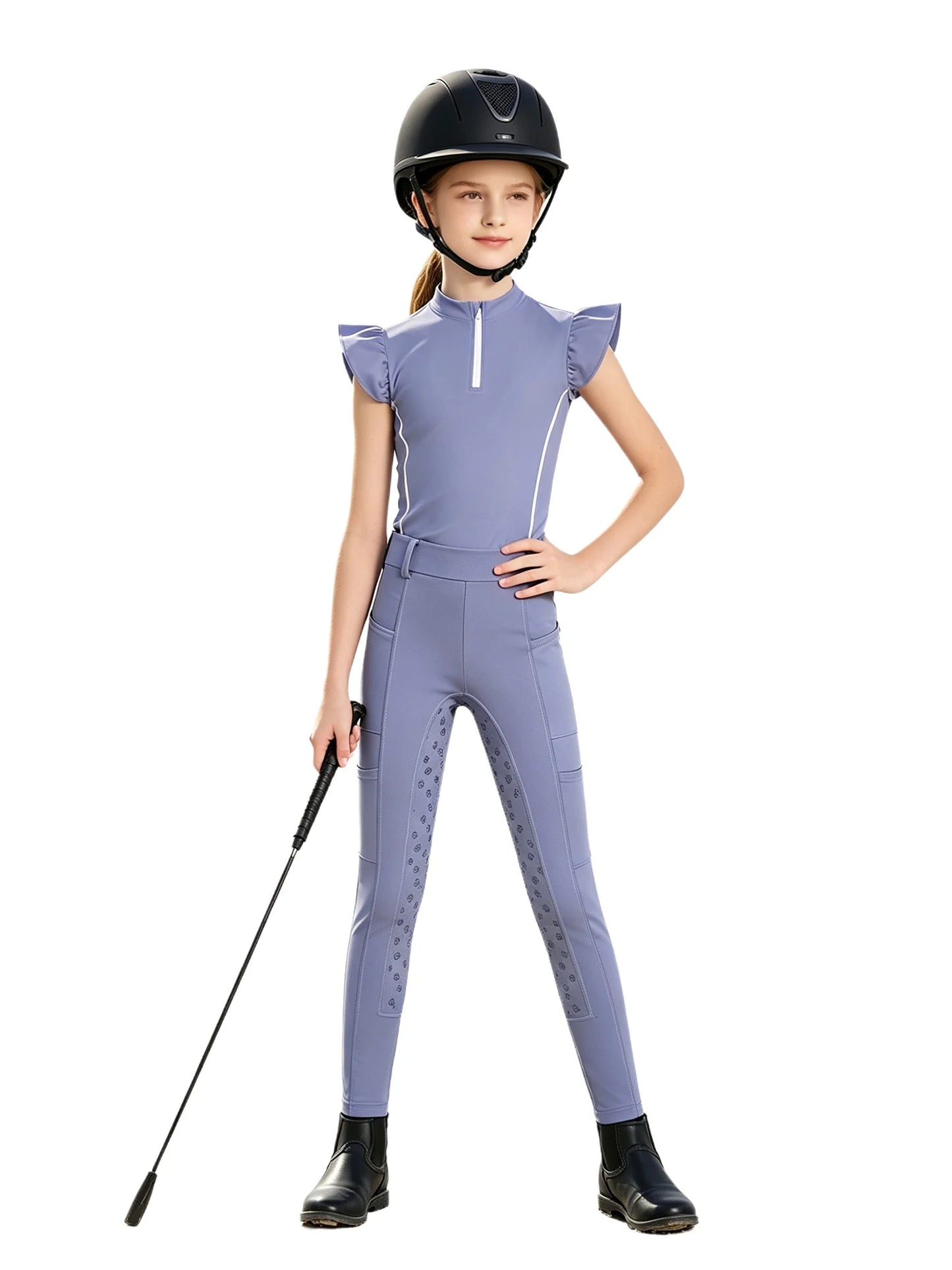  Girls' Equestrian Outfit Set Performance Riding Top & Anti-Slip Full-Seat Breeches @ ghoddosh.com