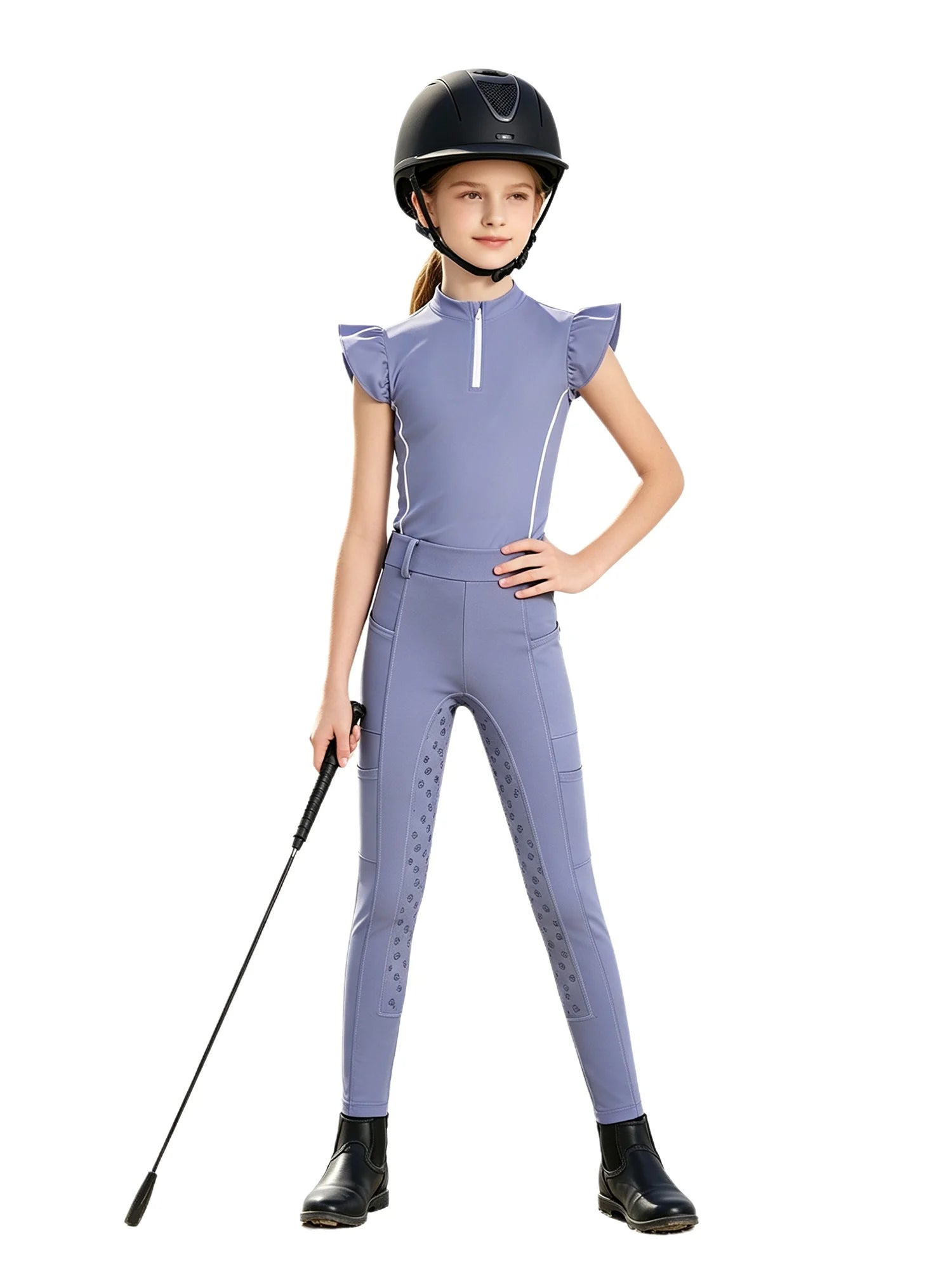  Girls' Equestrian Outfit Set Performance Riding Top & Anti-Slip Full-Seat Breeches @ ghoddosh.com