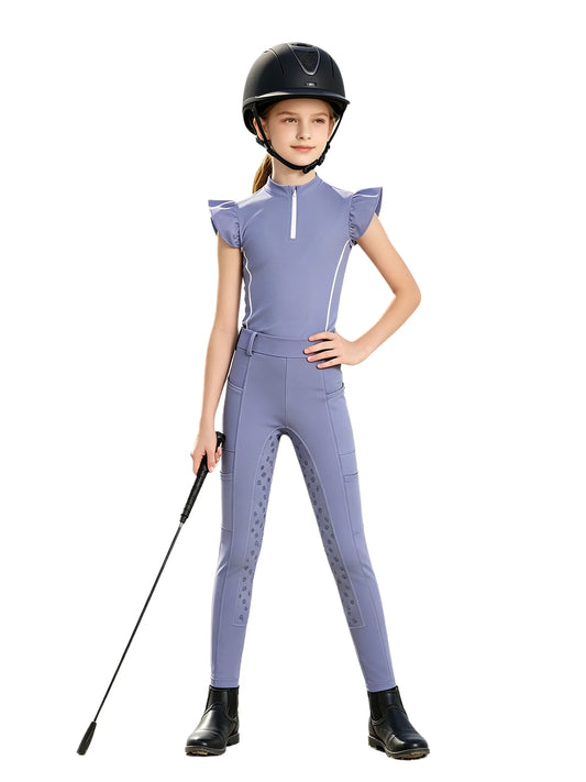  Girls' Equestrian Outfit Set Performance Riding Top & Anti-Slip Full-Seat Breeches @ ghoddosh.com