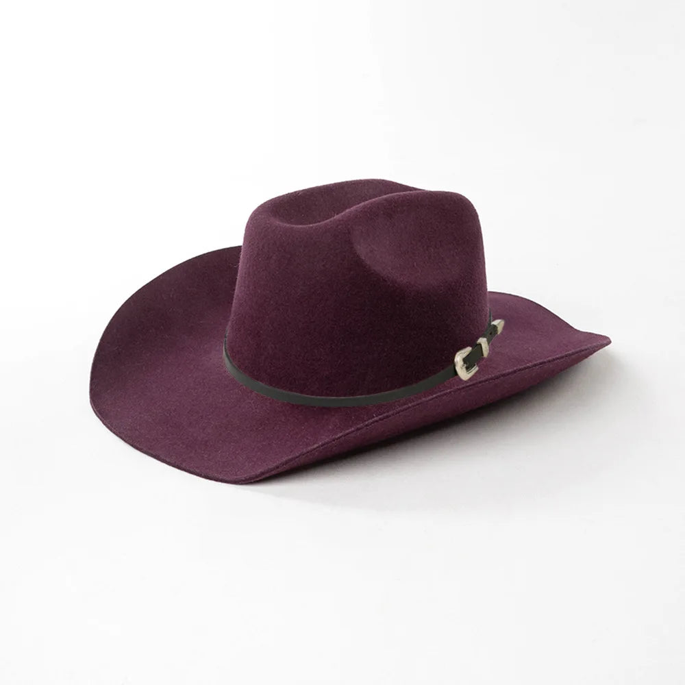 Unisex 100% Wool Cowboy Fedora Hat – Wide Brim Rolled Edge with Belt Buckle @ ghoddosh.com