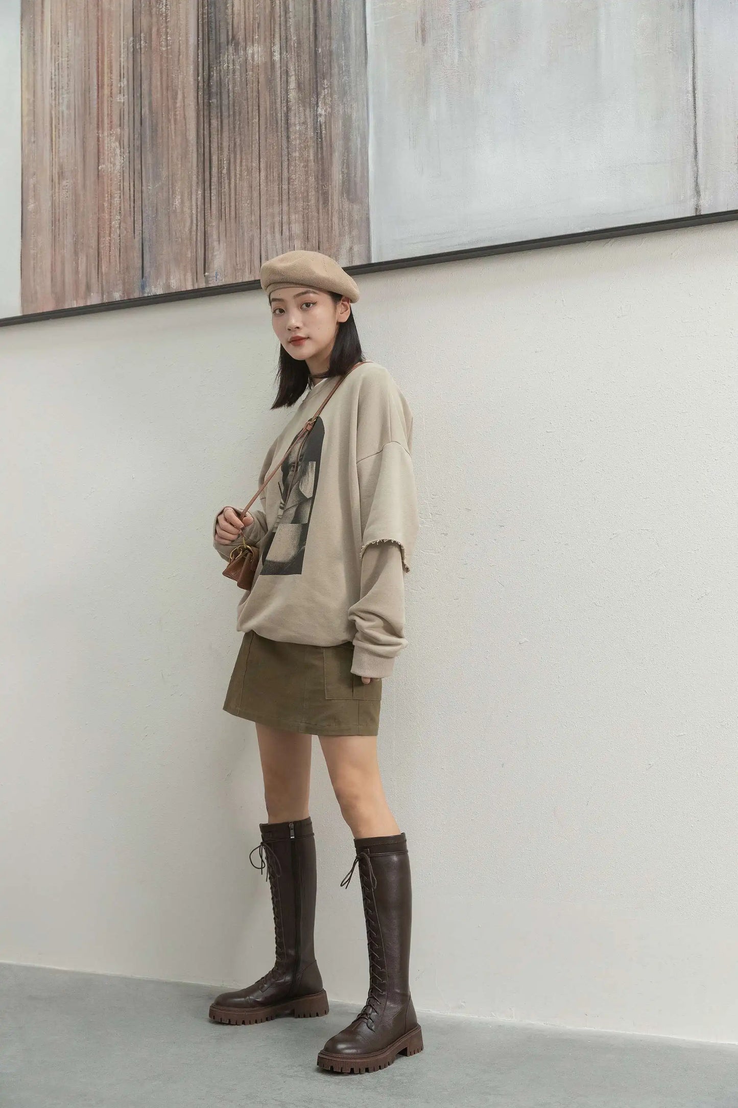Genuine Leather Round Toe High Heel Riding Boots / Cross-tied Vintage Gladiator Lady Casual Platform Knee-high Boots .Ghoddosh

