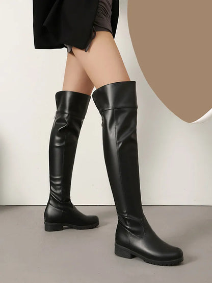 Ladies Thigh high Round Toe Boots , Thick Heels Knee High Bota @ ghoddosh.com