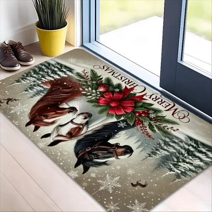 Christmas Horse Flower Pattern Floor Mat,  Non-Slip & Dirt-Proof Warm Carpet @ghoddosh.com