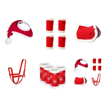 1/4/7 Pcs Horse Christmas Red Costumes  - Santa Hat , Horse Saddle , Pad Leg Wraps Decoration Accessories Xmas Winter Holiday Supplies - ghoddosh.com