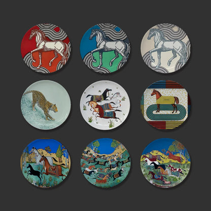 Jungle Horse Series Decorative Plates -  European-Style Round Ceramic Shapes @ghoddosh.com
