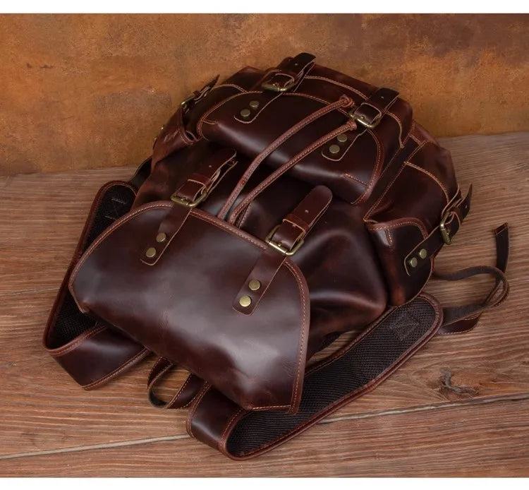 Vintage Horse Genuine Leather Backpack for Men, Large Capacity Travel Daypack, Fits 15-inch Laptop @ ghoddosh.com