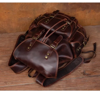 Vintage Horse Genuine Leather Backpack for Men, Large Capacity Travel Daypack, Fits 15-inch Laptop @ ghoddosh.com