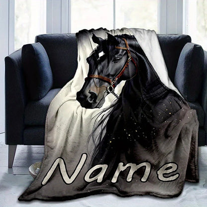 Personalized Custom Name Black Horse Flannel Blanket / Soft Flannel - ghoddosh.com