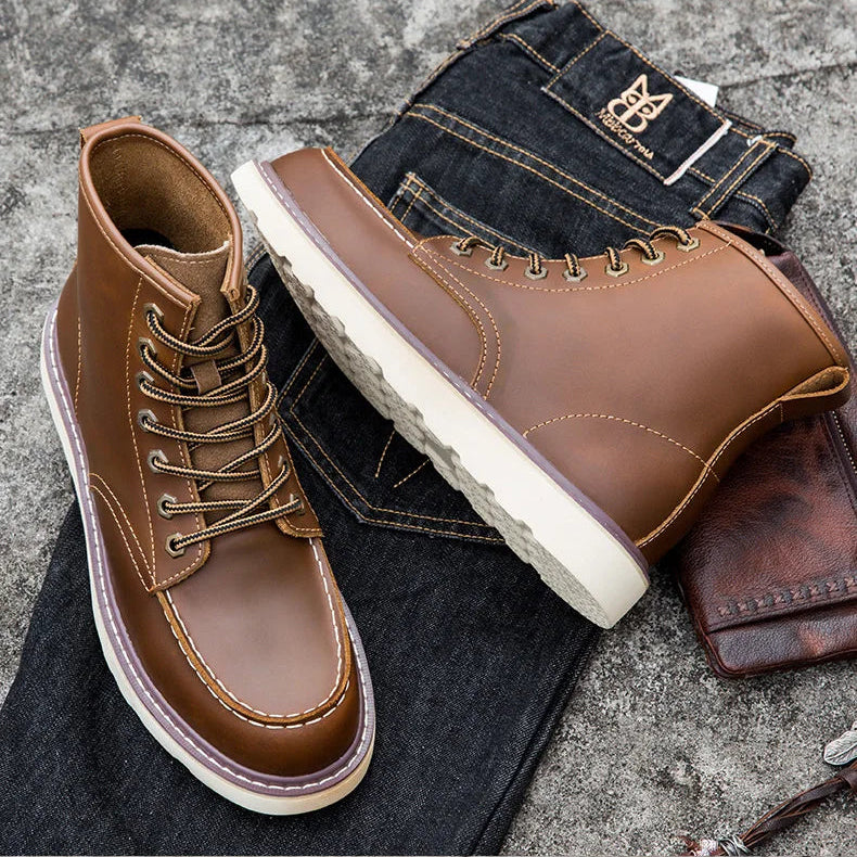 Vintage British Casual Men Shoes Handmade Autumn Winter Snow Plush Warm Leather Ankle Boots Leather @ ghoddosh.com