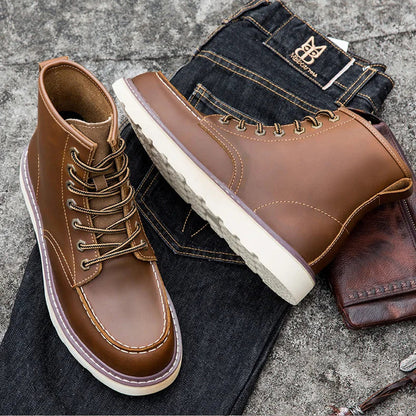 Vintage British Casual Men Shoes Handmade Autumn Winter Snow Plush Warm Leather Ankle Boots Leather @ ghoddosh.com