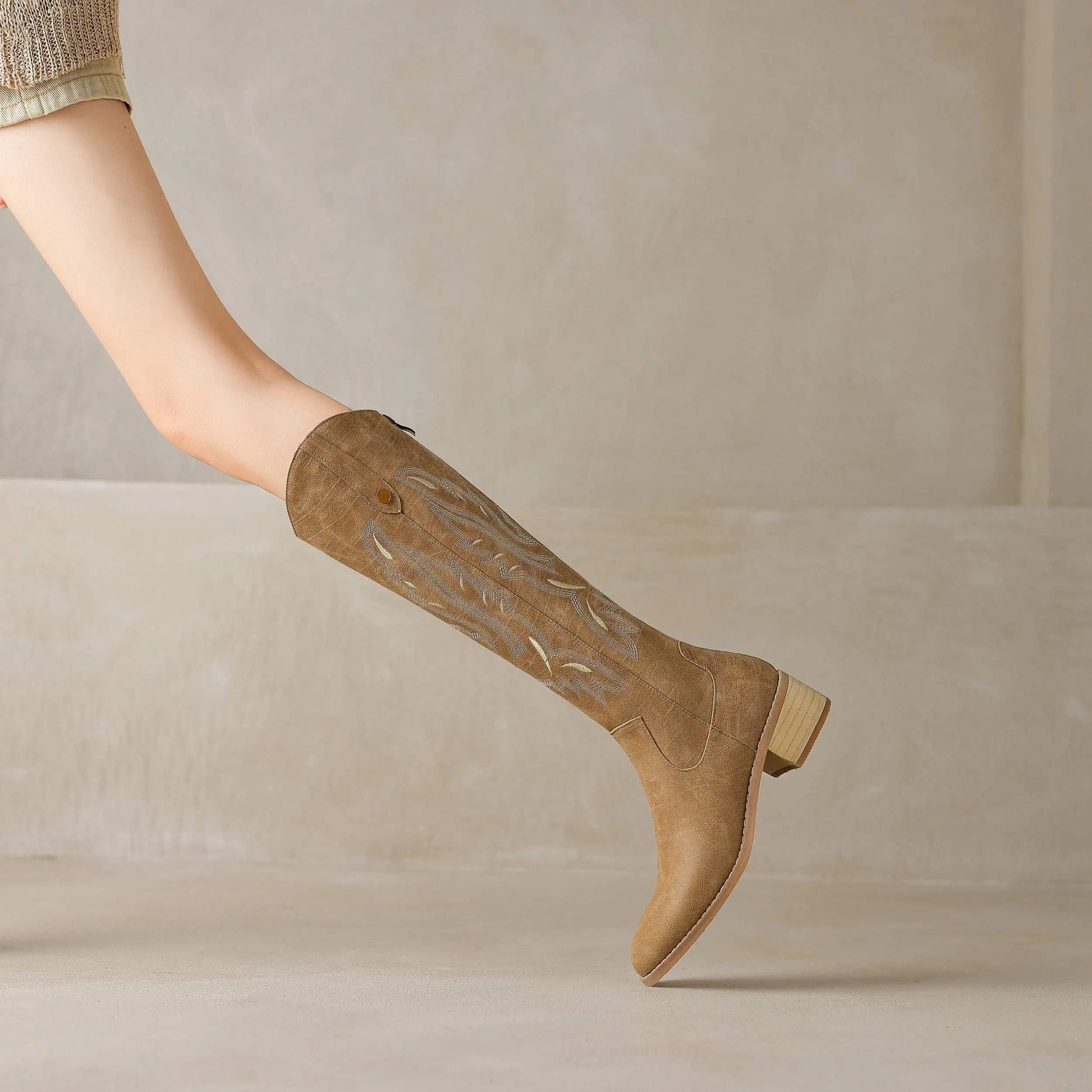 Cow Leather Embroider High Heels Modern Western Boots - Ghoddosh