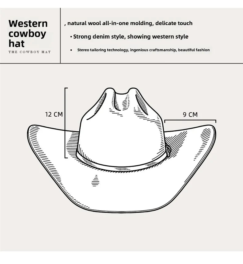 Unisex 100% Wool Cowboy Fedora Hat – Wide Brim Rolled Edge with Belt Buckle @ ghoddosh.com