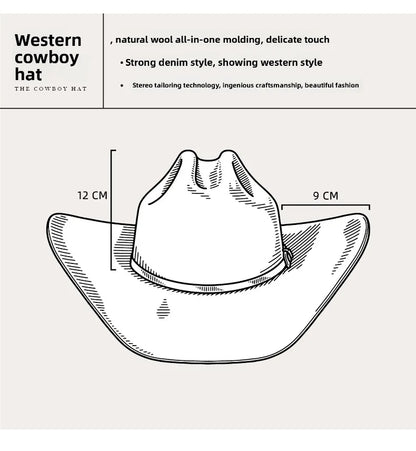 Unisex 100% Wool Cowboy Fedora Hat – Wide Brim Rolled Edge with Belt Buckle @ ghoddosh.com