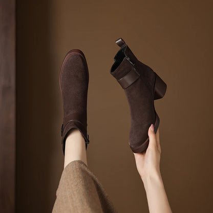 New  Women Genuine Leather  Chelsea Boots - Square  Heels Short Ankle Boots - ghoddosh.com