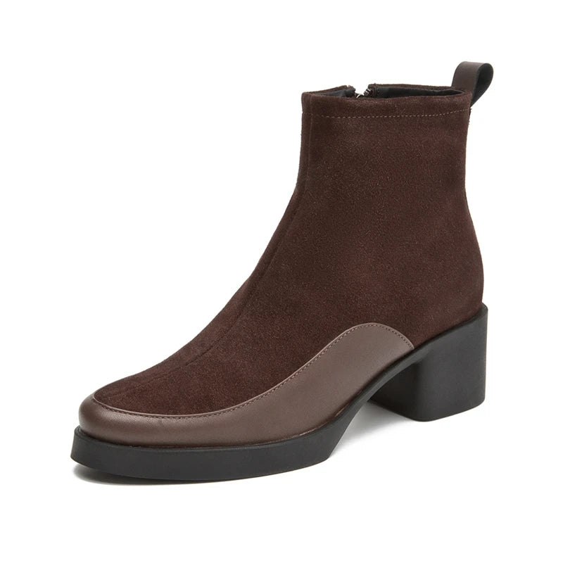 Women Ankle Boots -  Genuine Leather  Square Heels Women Booties - ghoddosh.com