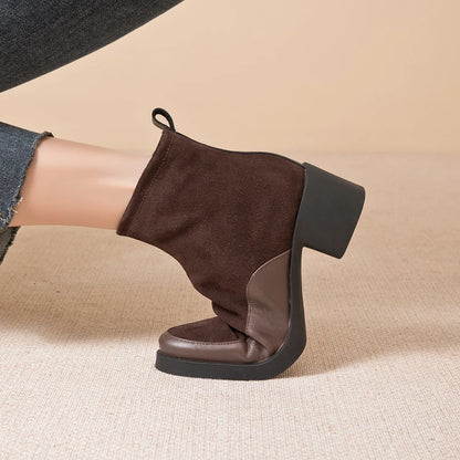 Women Ankle Boots -  Genuine Leather  Square Heels Women Booties - ghoddosh.com