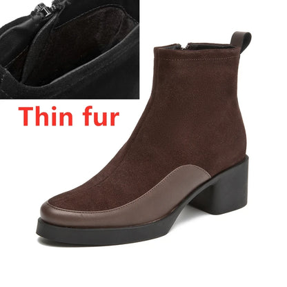 Women Ankle Boots -  Genuine Leather  Square Heels Women Booties - ghoddosh.com