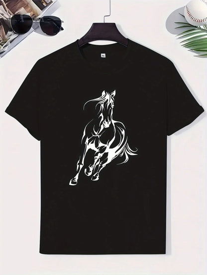 Men's  pure cotton fashionable casual  running horse pattern T- Shirt  - Ghoddosh